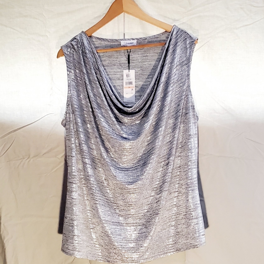Calvin Klein Silver Scoop Neck Top